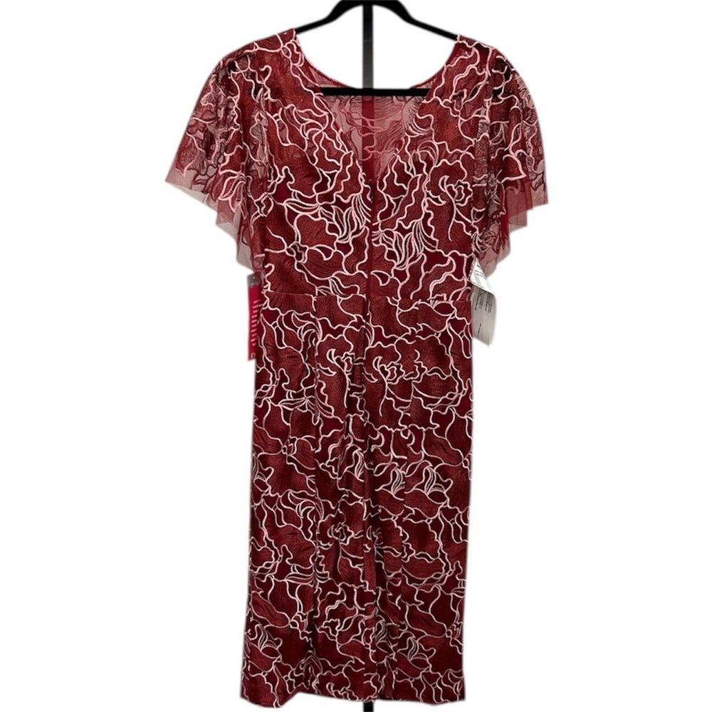 NWT JS Collections Burgundy Lace Midi Dress       Size 6 - Picture 5 of 9